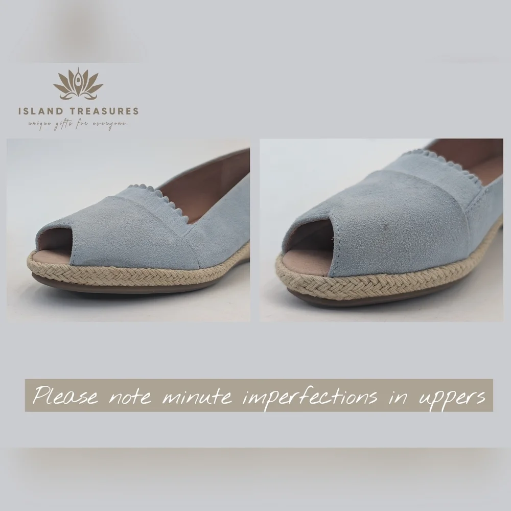 Gentle Souls Lissa Ruffle Sz 7.5 Light Blue Suede Peep-Toe Espadrille Wedges